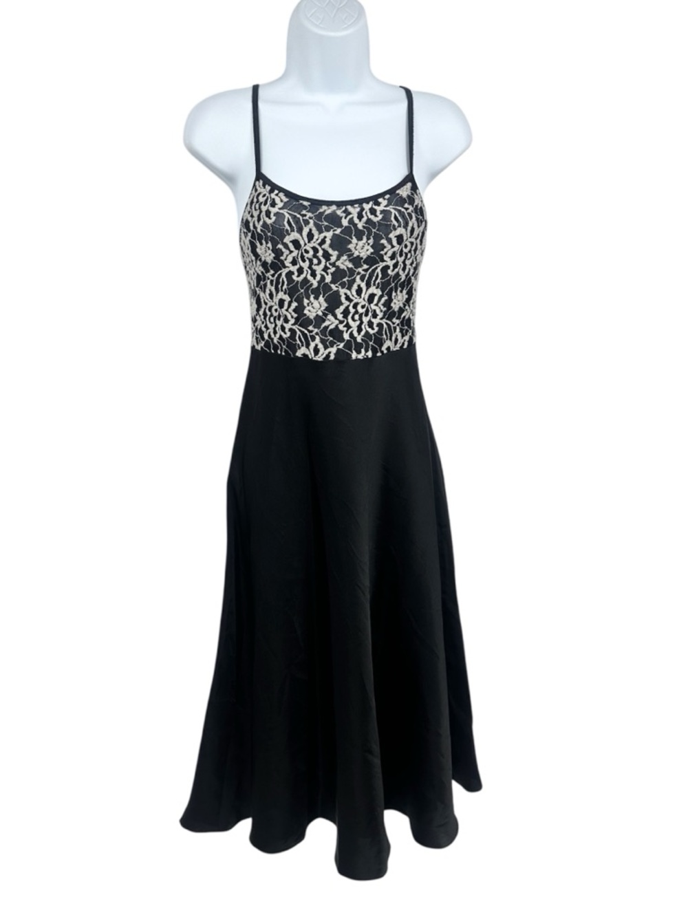 Vintage Y2K Black Lace Midi Dress Size Small Whimsical Goth Fairy Grunge Flare